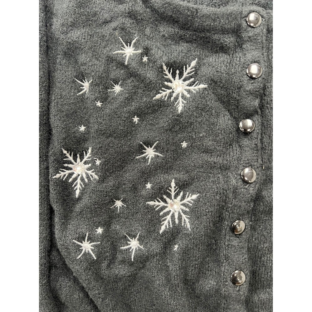 Hell Bunny Cardigan Womens Large Black Snowflake Embroidered Cropped Button Up - Picture 3 of 9